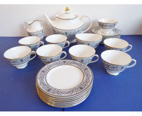 A good Royal Doulton part tea service in the Baronet pattern (H.4999); comprising cups, saucers, teapot etc.