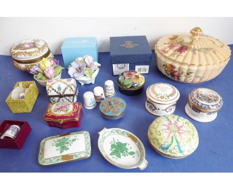 A good selection of fine quality ornamental ceramics and bijouterie; to include ceramic boxes and an early 20th century Royal