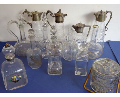 A good selection of glassware etc. to include four late 19th/early 20th century silver-plated mounted cut-glass claret jugs (