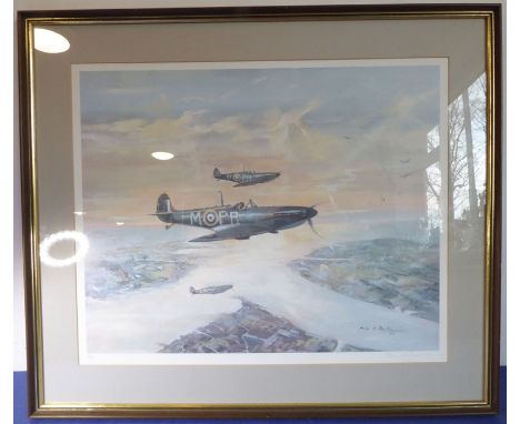 MILES O' REILLY; a limited edition (43/850)&nbsp;colour print, 'The Middle Wallop Connection', depicting two Mark II Spitfire