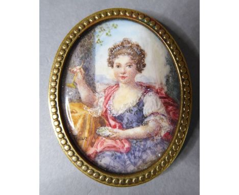 A late 19th century portrait miniature of a young lady in a pinchbeck frame&nbsp;