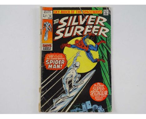 SILVER SURFER #14 - (1970 - MARVEL - UK Price Variant) - Spider-Man appearance - John Buscema cover and interior art - Flat/U