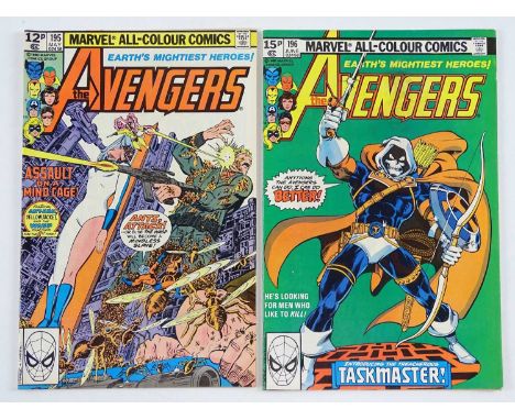 AVENGERS #195 &amp; 196 - (2 in Lot) - (1980 - MARVEL - UK Price Variant) - First &amp; Second Appearance of Taskmaster + Maj