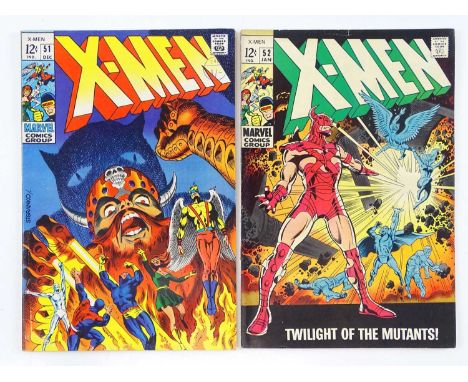 X-MEN #51 &amp; 52 (2 in Lot) - (1968/69 - MARVEL - US Price &amp; UK Cover Price) - First appearances (Cameo &amp; Full) of 
