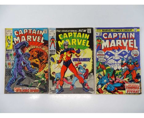 CAPTAIN MARVEL #16, 17, 28 - (3 in Lot) - (1969/73 - MARVEL - UK Price Variant) - Includes new cosmic costume + Rick Jones do