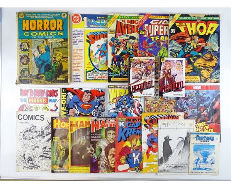 A mixed collection of MARVEL TREASURY and comic related books and magazines to include MARVEL TREASURY EDITION #7 (Avengers),