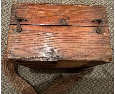 Compass in wooden box and canvas strap 
