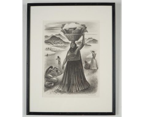 Signed original lithograph titled Tehuantepec River by Miguel Covarrubias, created in 1951 and published by Associated Americ