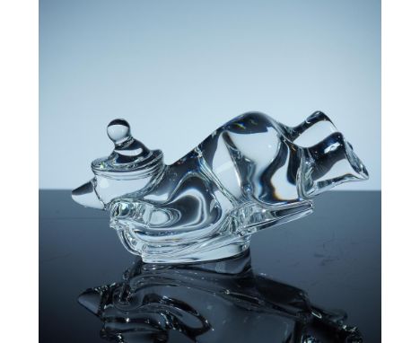 This charming Baccarat crystal figurine captures the joyful motion of a bear riding a sled, elegantly crafted in clear crysta