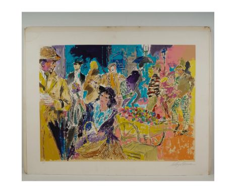 Vibrant hand-signed artist's proof serigraph by LeRoy Neiman capturing a bustling London street scene inspired by the Broadwa