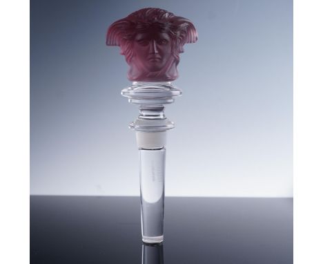Rosenthal crystal bottle stopper from the collaboration with Versace, featuring the iconic Medusa head in amethyst-colored cr