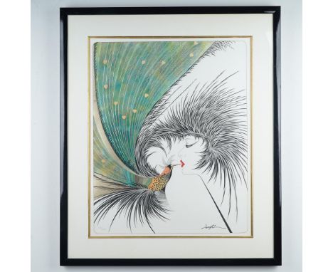 Limited edition serigraph titled "Royal Kiss" by celebrated Japanese-American artist Hisashi Otsuka (b. 1947). This striking 
