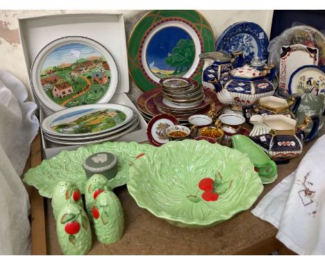 Carltonware leaf dishes, together with similar cruets, collectors plates, Limoges, Wedgwood jasper wares, part tea set, blue 