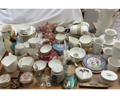 A Portmeirion pottery part coffee set together with a Royal Doulton Sonnet pattern part tea set, pottery figure of a setter, 