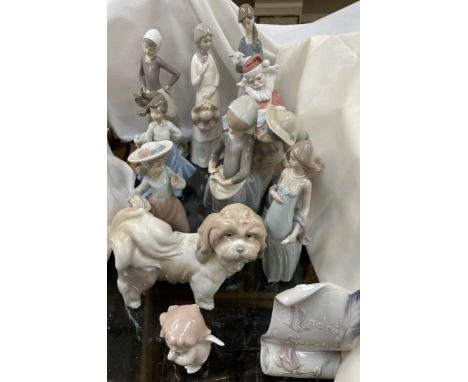 Five assorted Lladro figures and a Lladro plaque together with Nao and other figures