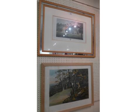 A print of Little Wirley Hall and hunting print 
