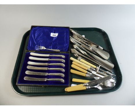 A Collection of Silver Handled Items to Include Button Hooks, Shoe Horns, Butter Knives etc
