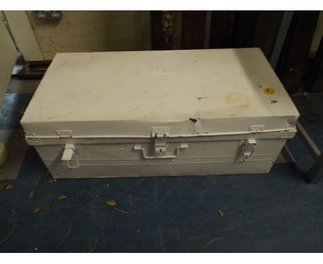 A Metal White Painted Travelling Trunk, 90cm Long