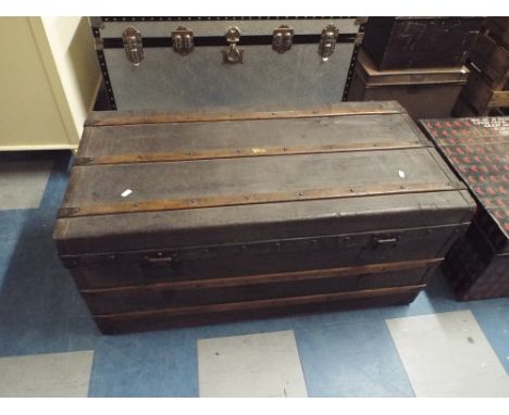A Wooden and Iron Mounted Travelling Trunk, 100cm Wide