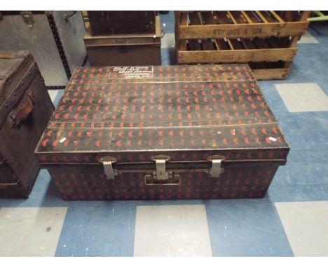 A Metal Travelling Trunk with Painted Decoration, 90cm Long