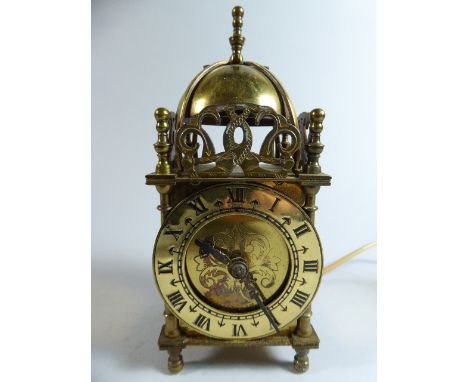 A Brass Lantern Clock with Electric Movement, 18cm High 