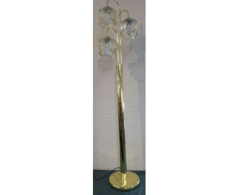 A Modern Brass Three Branch Standard Lamp with Turned Support 
