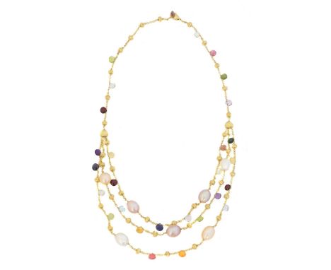An 18ct gold Marco Bicego 'Paradise' necklace, An 18ct gold Marco Bicego 'Paradise' necklace, the trace link chain with tripl
