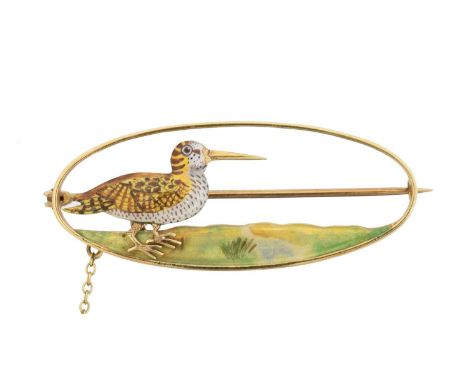An early 20th century 15ct gold enamel brooch, An early 20th century 15ct gold enamel brooch, designed as an enamelled woodco
