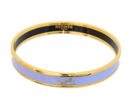 A Hermès enamel bangle bracelet, A Hermès enamel bangle bracelet, the lilac enamel bangle with gold tone maker's logos and bo