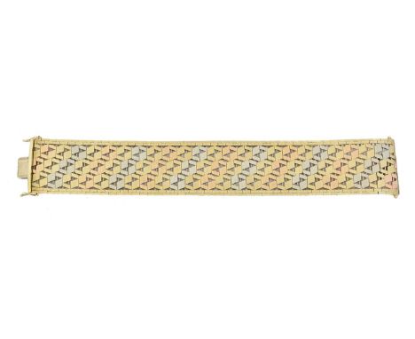 A 9ct gold bracelet, A 9ct gold bracelet, of tri-colour design with push piece clasp, import marks for Birmingham, 1979, leng