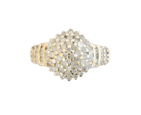 A diamond cluster ring, A diamond cluster ring, the single cut diamond tiered cluster with similarly cut diamond shoulders, t