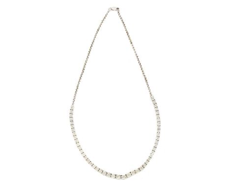 A 9ct gold diamond necklace,  A 9ct gold diamond necklace, the brilliant cut diamond line within graduated illusion settings 