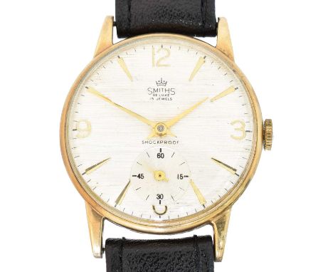 A 9ct gold Smiths watch, A 9ct gold Smiths watch, the circular signed dial with baton and arabic markers, subsidiary seconds 