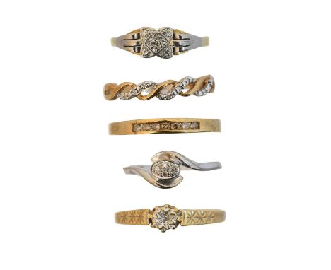 Five diamond dress rings, Five diamond dress rings, to include two diamond band rings, two diamond single stone rings and a d