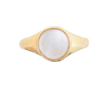 A moonstone dress ring, A moonstone dress ring, the circular moonstone cabochon with tapered shoulders, ring size P, gross we