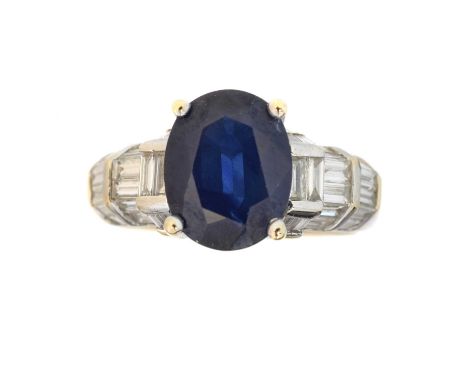 A sapphire and diamond dress ring, A sapphire and diamond dress ring, the oval shape sapphire weighing approx. 3.60cts with b
