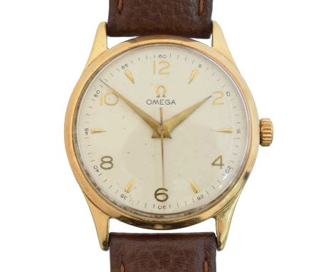A 9ct gold Omega wristwatch, A 9ct gold Omega wristwatch, cal. 283, the signed circular dial with arabic and baton markers, t