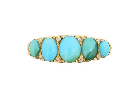 A late Victorian 18ct gold turquoise five stone ring,  A late Victorian 18ct gold turquoise five stone ring, the oval turquoi