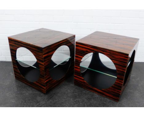 Pair of faux coromandel cube bedsides/lamp tables, 47 x 47cm, (2) 