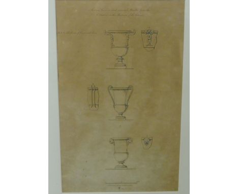 "Antique vases and dark oriental marbles from a collection of the Museum of the Vatican" framed print, 25 x 40cm 