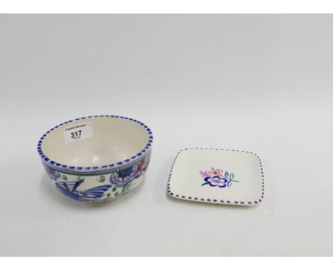 Carter, Stabler &amp; Adams, Poole pottery bowl, 13cm diameter, together with a Poole square shaped dish, (2) 