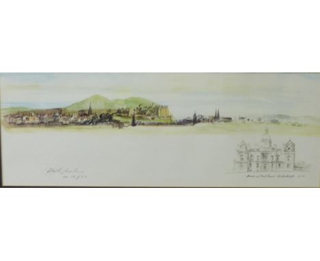 Harley Miller  Limited edition pencil signed print of Edinburgh, in a glazed frame, 40 x 15cm 