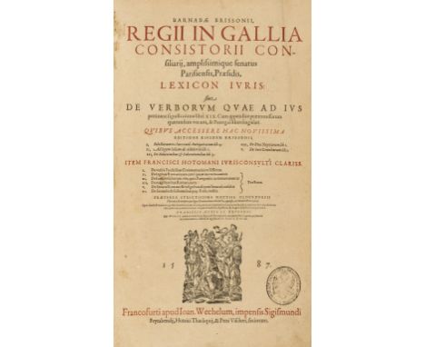 Brisson (Barnabe) Lexicon Iuris, 3 parts in 1, collation: *6 A-Z AA-DD6 EE4 FF6 GG4; *4 AAA-MMM6 NNN4; AAAA-GGGG6, double col