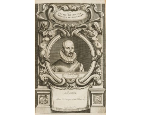 Montaigne (Michel Eyquem de) Les Essais, engraved additional portrait title, printed title in red and black and with woodcut 