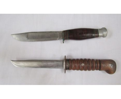 Two vintage hunting knives with leather sheaths (one made by Christopher Johnson of Sheffield)