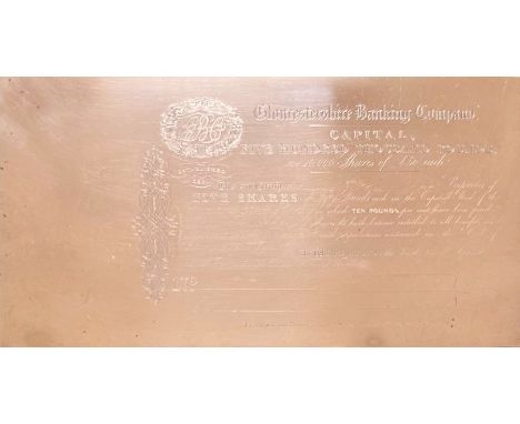 Very rare Gloucestershire  Banking  Company Printing Share Plate for Capital of £500,000. The bank was formed in 1831, same d