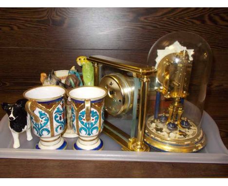 SELECTION OF MIXED COLLECTABLES
including vintage postcards, two clocks, two Geobel animal figures (fawn and buggies), two ce