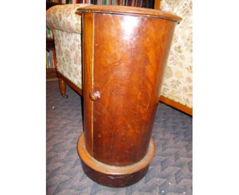 EARLY 20TH-CENTURY MARBLE TOPPED CIRCULAR MAHOGANY BATHROOM CABINET
interior with one shelf, grey lined marble, 72cm high
In 