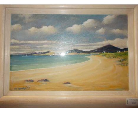 * GEORGE MUNRO,
SEASCAPE WITH  MOUNTAINS
oil on board, signed and dated '99
23cm x 36cm
Framed and under glass