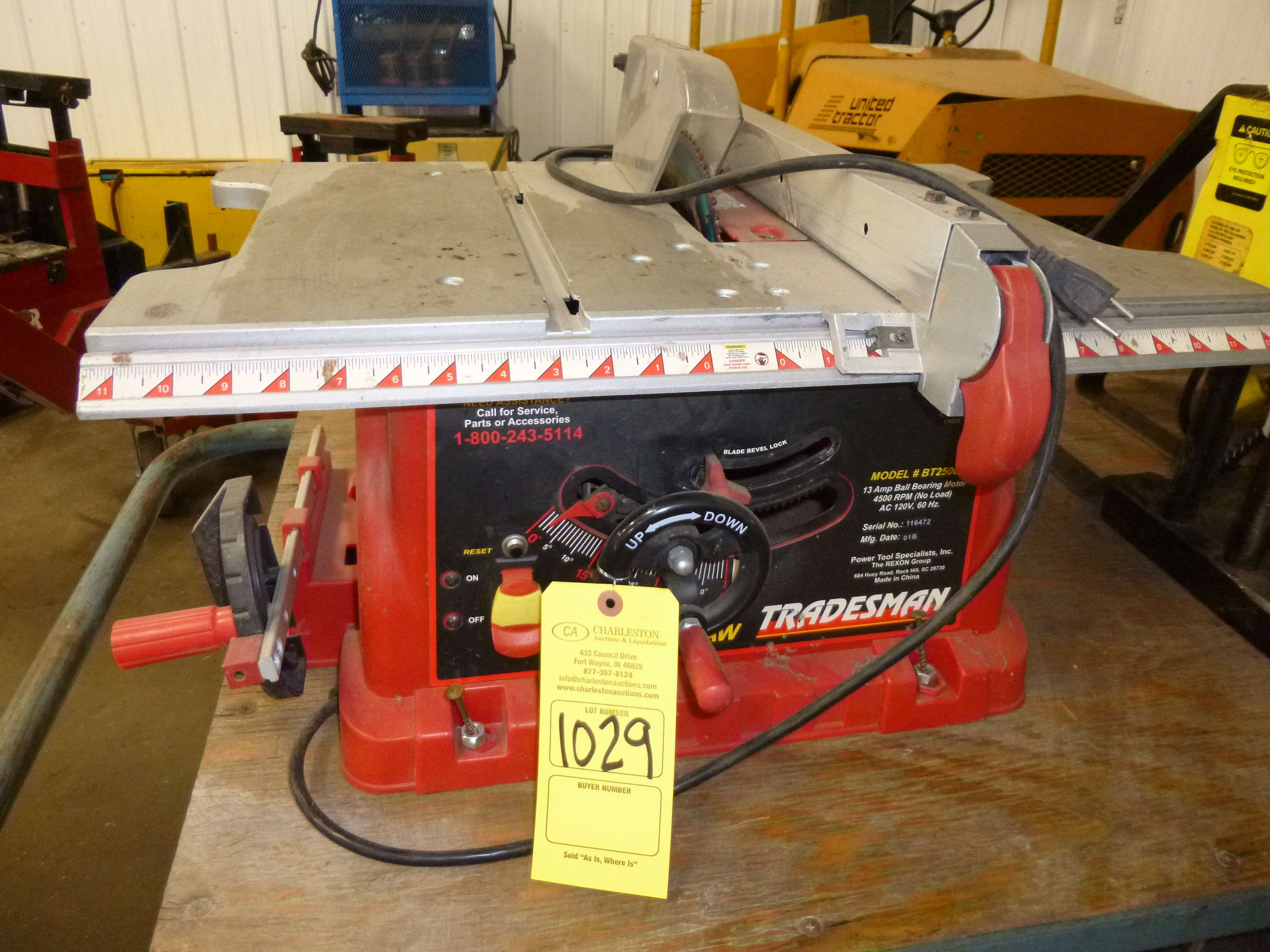 Tradesman Model Bt2500m Table Saw Located At 64686 Us Hwy 33 Goshen In